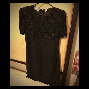 Laurence Kazar Silk & Sequin Black dress Size L